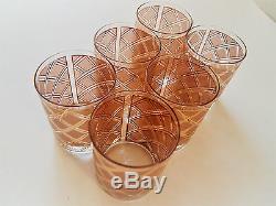 Barware Set of 6 Culver Double Old Fashioned Glasses/ Diamond Pattern & 22K Gold