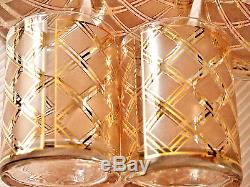 Barware Set of 6 Culver Double Old Fashioned Glasses/ Diamond Pattern & 22K Gold