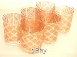 Barware Set of 6 Culver Double Old Fashioned Glasses/ Diamond Pattern & 22K Gold