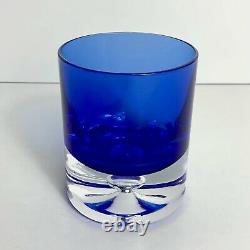 Block Crystal Cobalt Blue Bubble Bottom Glasses, Double Old Fashioned Barware