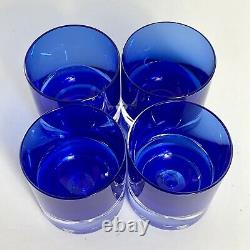 Block Crystal Cobalt Blue Bubble Bottom Glasses, Double Old Fashioned Barware