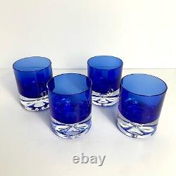 Block Crystal Cobalt Blue Bubble Bottom Glasses, Double Old Fashioned Barware