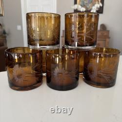 Bobby Flay Amber Etched Double Old Fashioned Whiskey Rocks Glasses Set Of 7