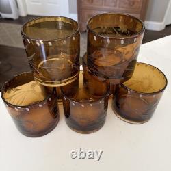 Bobby Flay Amber Etched Double Old Fashioned Whiskey Rocks Glasses Set Of 7