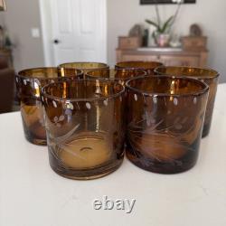 Bobby Flay Amber Etched Double Old Fashioned Whiskey Rocks Glasses Set Of 7