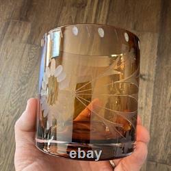 Bobby Flay Amber Etched Double Old Fashioned Whiskey Rocks Glasses Set Of 7