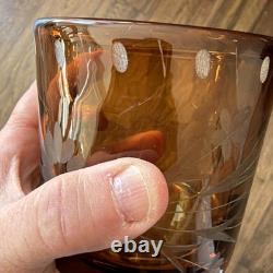 Bobby Flay Amber Etched Double Old Fashioned Whiskey Rocks Glasses Set Of 7
