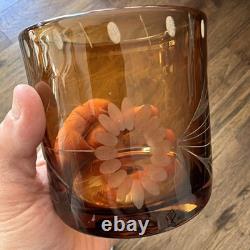 Bobby Flay Amber Etched Double Old Fashioned Whiskey Rocks Glasses Set Of 7