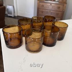 Bobby Flay Amber Etched Double Old Fashioned Whiskey Rocks Glasses Set Of 7