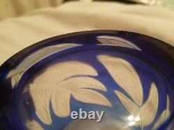 Bohemia Cased Cobalt Blue Cut to Clear Double Old Fashioned Glasses (6) MCM era