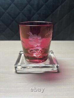 Bohemian Red Cut To Clear Double Old Fashioned Bar Glasses (6 +1)