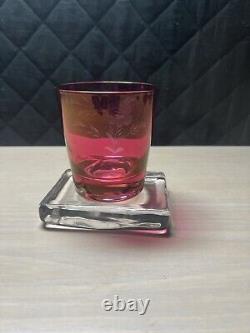 Bohemian Red Cut To Clear Double Old Fashioned Bar Glasses (6 +1)