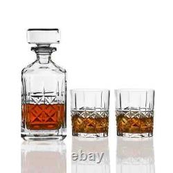 Brady 32 oz. Clear Crystal Decanter and Double Old-Fashioned Glasses (Set of 3)