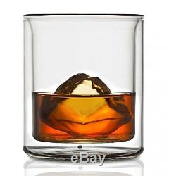 Brilliant Double Wall Old Fashioned Scotch Whiskey Glass 6.5oz Set of 2, New