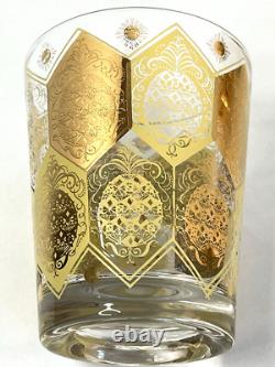 CERA 22K Gold Double Old Fashioned Rocks Glasses Pineapple Ned Harris USA 1950's
