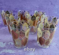 CERA 22K Gold Pineapple Double Old Fashioned Rocks Glasses 8 Ned Harris MCM VTG