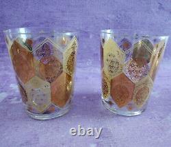 CERA 22K Gold Pineapple Double Old Fashioned Rocks Glasses 8 Ned Harris MCM VTG