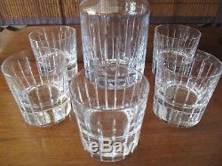CHRISTOFLE IRIANA Crystal DECANTER & 5 Double Old Fashioned WHISKEY Glasses