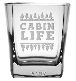 Cabin Life 9.25 oz. Etched Double Old Fashioned Glass Sets