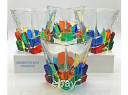 Capri Italian Crystal Whiskey Old Fashioned Glasses Set of 4 Hand Painted