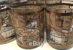 Cera 6 DOUBLE OLD FASHIONED glasses 4 1/8 h. Bar gold nautical globe Maps