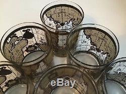 Cera 6 DOUBLE OLD FASHIONED glasses 4 1/8 h. Bar gold nautical globe Maps