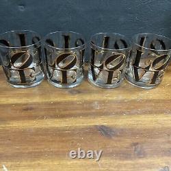 Cera Mcm Barware LOVE Double Old Fashion Whiskey Glasses Set 4 Pop Art