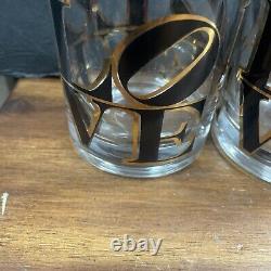 Cera Mcm Barware LOVE Double Old Fashion Whiskey Glasses Set 4 Pop Art