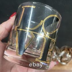 Cera Mcm Barware LOVE Double Old Fashion Whiskey Glasses Set 4 Pop Art