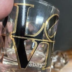 Cera Mcm Barware LOVE Double Old Fashion Whiskey Glasses Set 4 Pop Art