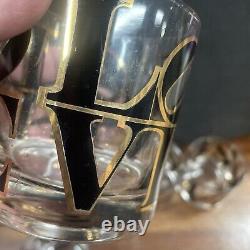 Cera Mcm Barware LOVE Double Old Fashion Whiskey Glasses Set 4 Pop Art