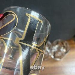 Cera Mcm Barware LOVE Double Old Fashion Whiskey Glasses Set 4 Pop Art