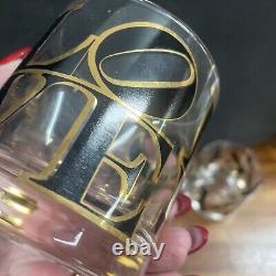Cera Mcm Barware LOVE Double Old Fashion Whiskey Glasses Set 4 Pop Art