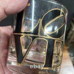 Cera Mcm Barware LOVE Double Old Fashion Whiskey Glasses Set 4 Pop Art