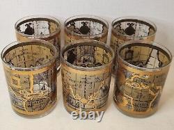 Cera The World Atlas Map 22k Gold Double Old Fashioned Low Ball Glasses Set 6