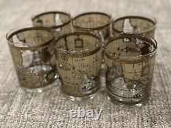 Cera The World Atlas Map 22k Gold Double Old Fashioned Low Ball Glasses Set 6