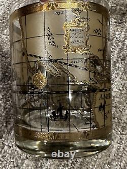 Cera The World Atlas Map 22k Gold Double Old Fashioned Low Ball Glasses Set 6