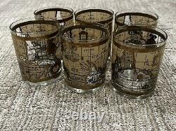 Cera The World Atlas Map 22k Gold Double Old Fashioned Low Ball Glasses Set 6