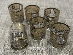 Cera The World Atlas Map 22k Gold Double Old Fashioned Low Ball Glasses Set 6