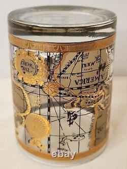Cera The World Atlas Map 22k Gold Double Old Fashioned Low Ball Glasses Set 6
