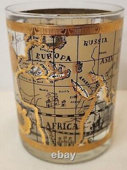 Cera The World Atlas Map 22k Gold Double Old Fashioned Low Ball Glasses Set 6