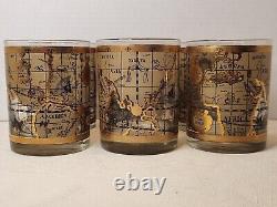 Cera The World Atlas Map 22k Gold Double Old Fashioned Low Ball Glasses Set 6