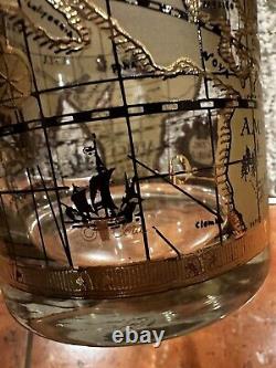 Cera The World Atlas Map 22k Gold Double Old Fashioned Low Ball Glasses Set 6