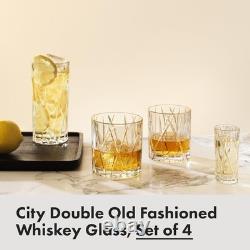 City Crystal Double Old Fashioned Glass Set of 4 11 Fl. Oz, Asymmetric Design