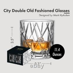 City Crystal Double Old Fashioned Glass Set of 4 11 Fl. Oz, Asymmetric Design