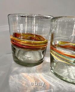 Crate & Barrel Granada Mexican Hand Blown Multicolor Highball Glasses-Set of 5