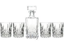 Crystal Decanter Glass Set Four Double Old Fashioned Whiskey Bar Liquor Glasses