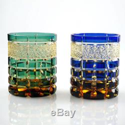 Crystal Double Old Fashioned Glass Japanese Edo Kiriko Cut Glass Amber Gradation