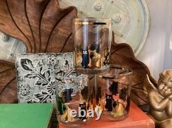 Culver 22K Gold Cat Low Ball Double Old Fashioned Glass George Briard 3 Kitty