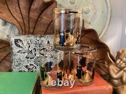 Culver 22K Gold Cat Low Ball Double Old Fashioned Glass George Briard 3 Kitty